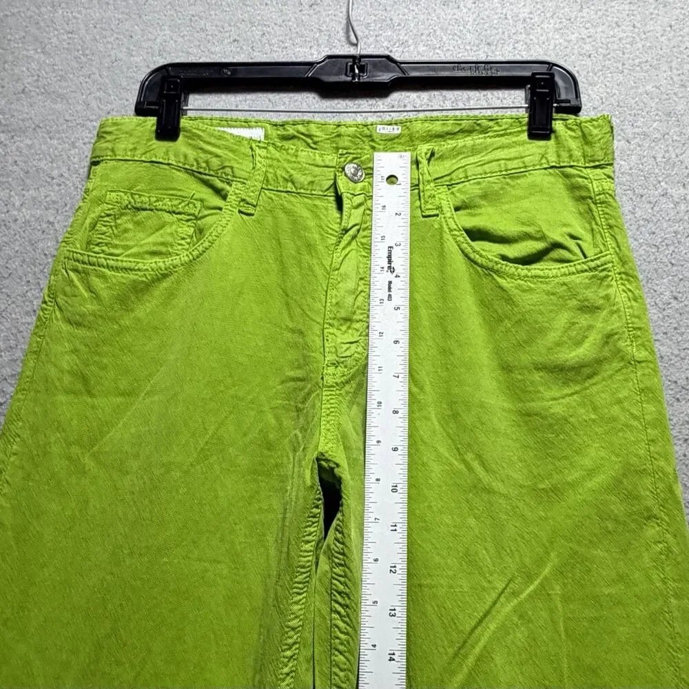 Zara Pants Women’s Size 6 Lime Green Mid-Rise Full Length Wide Leg Linen Blend
